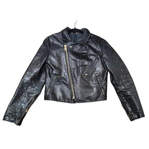 Rare Vintage Golden Bear Black Lapelled motor Leather Jacket 70’s-80’s Size M